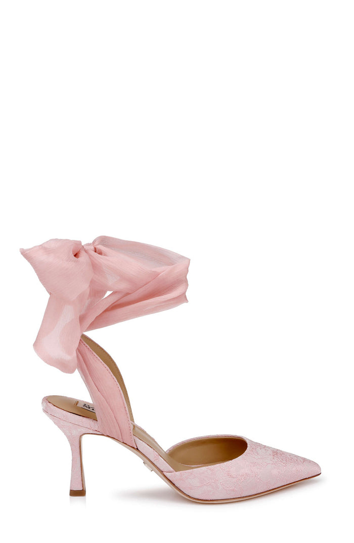 Pink Jacquard | Blaze II Satin Ankle Wrap Stiletto Pumps Side