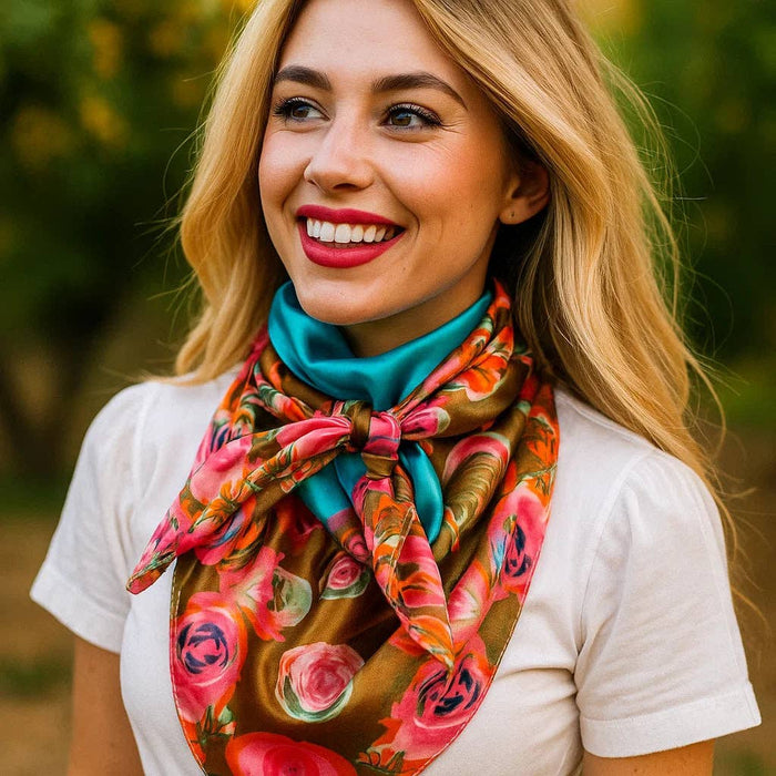 Blue & Pink Roses Wild Rag/Scarf