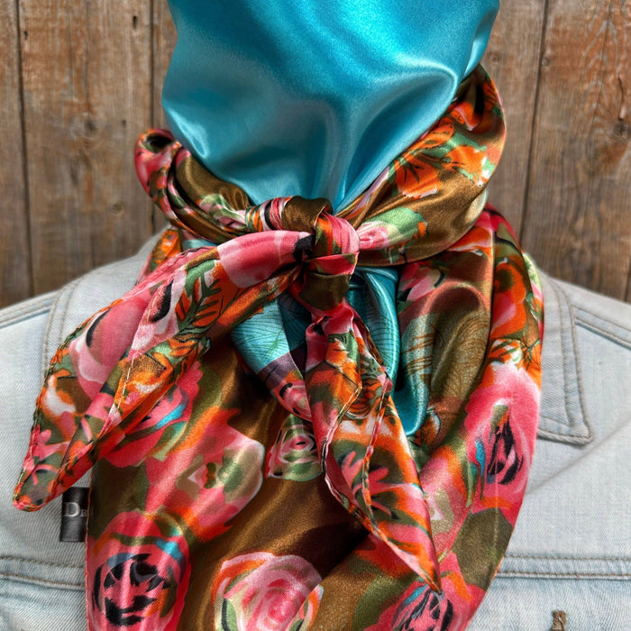 Blue & Pink Roses Wild Rag/Scarf