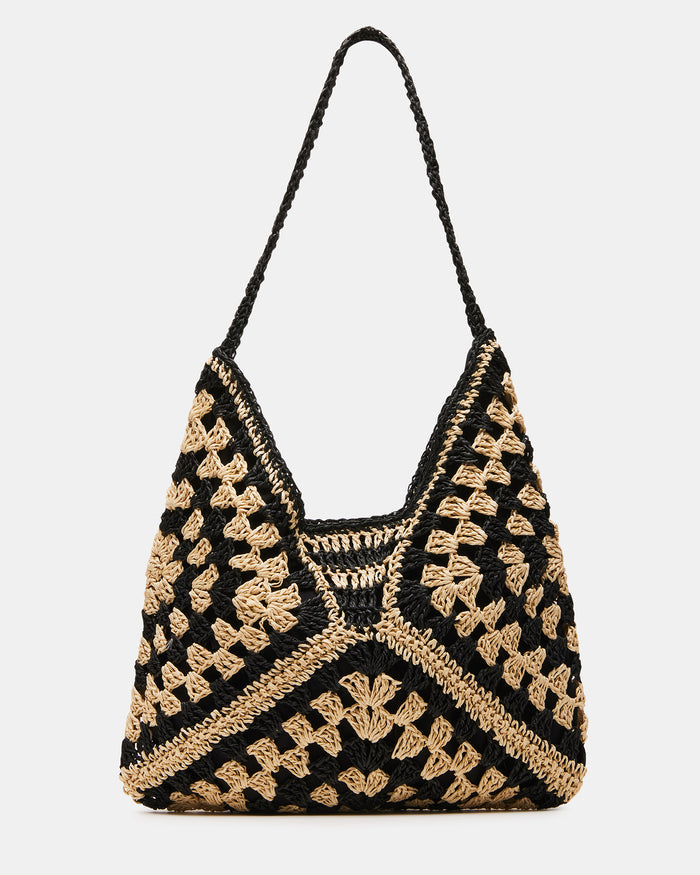 BORA Black Multi Women's Raffia Hobo Shoulder Bag | Steve Madden
