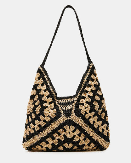 BORA Black Multi Women's Raffia Hobo Shoulder Bag | Steve Madden