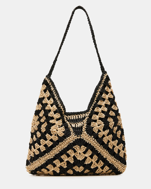 BORA Black Multi Women's Raffia Hobo Shoulder Bag | Steve Madden