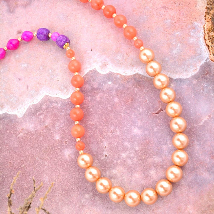 Bordeaux Orange Coral Golden Long Necklace
