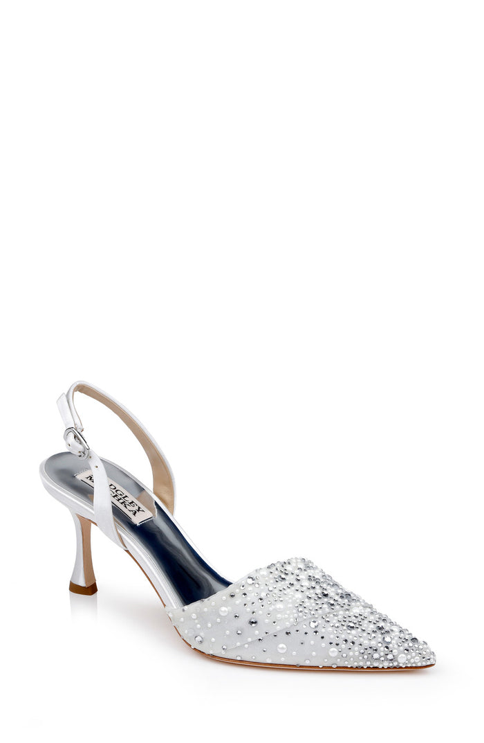 White | Brenna Rhinestone-Studded 2-Piece Slingbacks