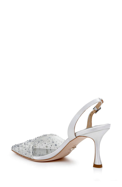 White | Brenna Rhinestone-Studded 2-Piece Slingbacks