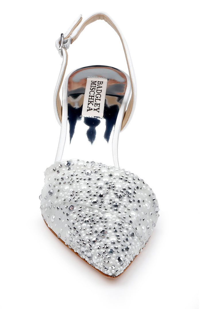 White | Brenna Rhinestone-Studded 2-Piece Slingbacks