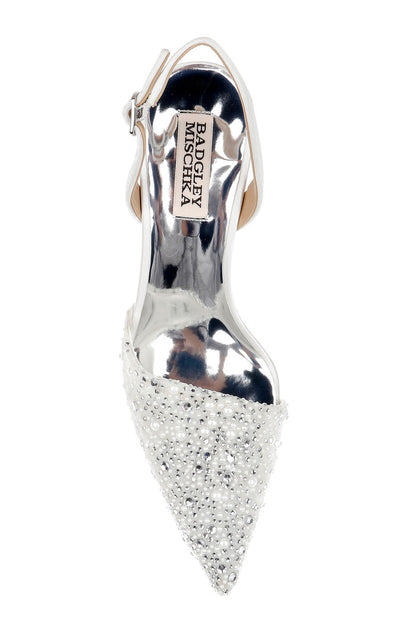 White | Brenna Rhinestone-Studded 2-Piece Slingbacks
