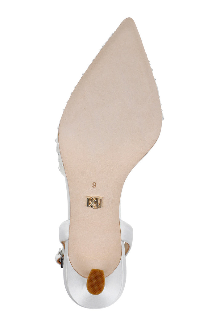White | Brenna Rhinestone-Studded 2-Piece Slingbacks
