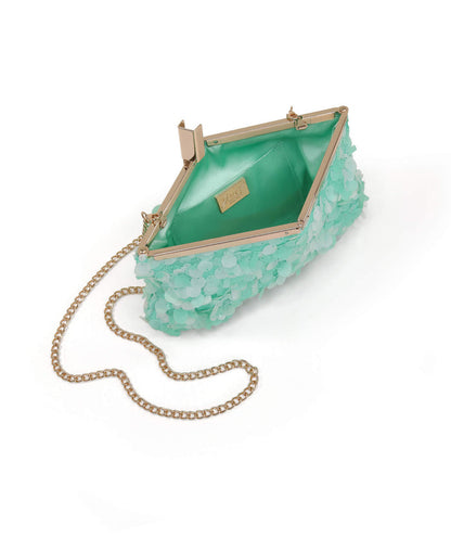 Lt Mint Green | Briar Sequin Hinged Frame Clutch Open