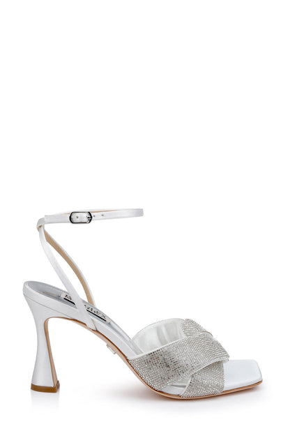 White | Brinlee Studded Satin Sandal