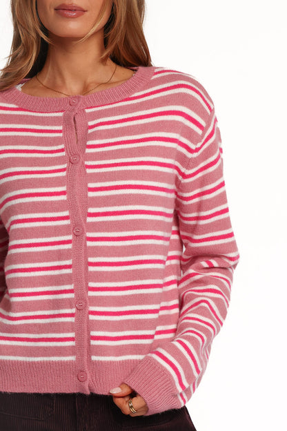 KNITWEAR Brynn Cardigan - Pink Stripe