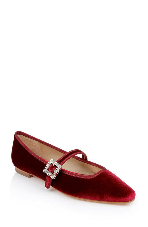 Red | Brystol Ballerina Flats with Crystal Buckle