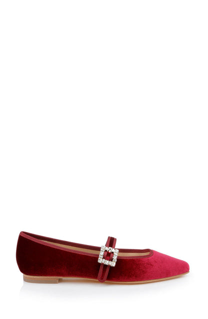 Red | Brystol Ballerina Flats with Crystal Buckle