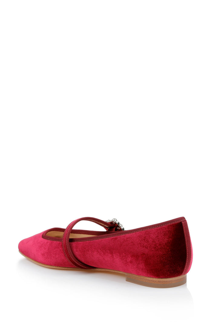 Red | Brystol Ballerina Flats with Crystal Buckle