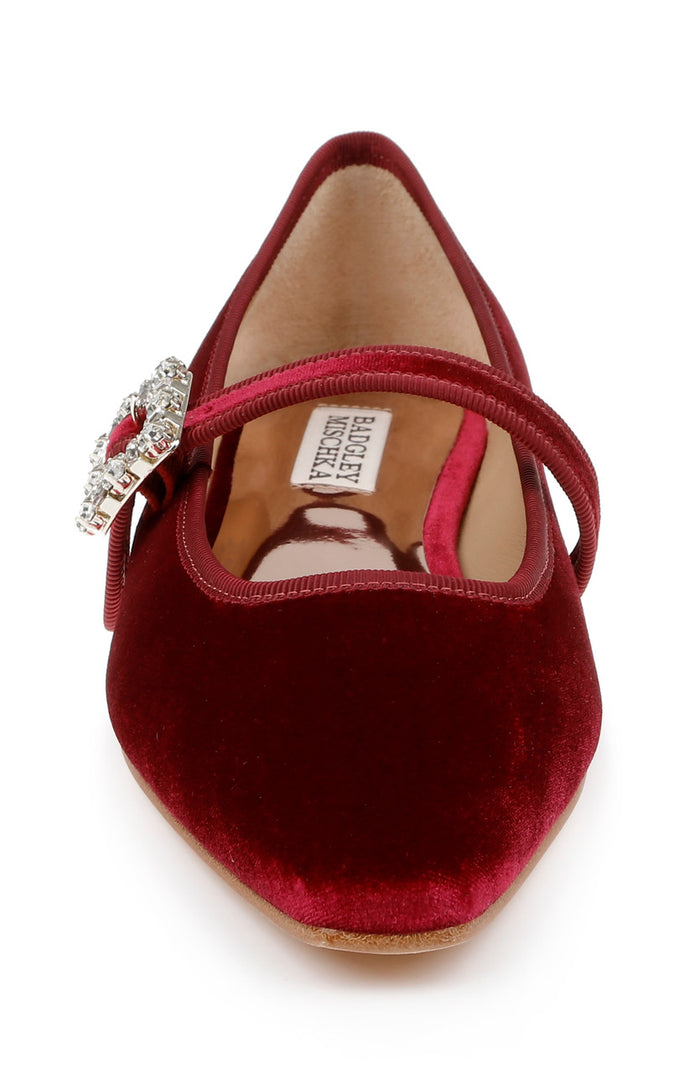 Red | Brystol Ballerina Flats with Crystal Buckle