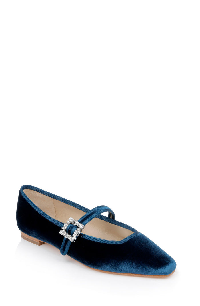 Dark Teal | Brystol Ballerina Flats with Crystal Buckle