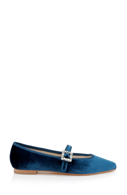 Dark Teal | Brystol Ballerina Flats with Crystal Buckle