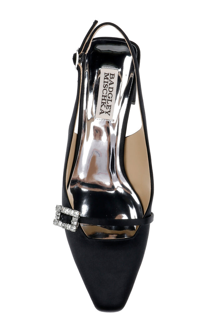 Black | Buena Slingback Block Heels with Crystal Buckle Top