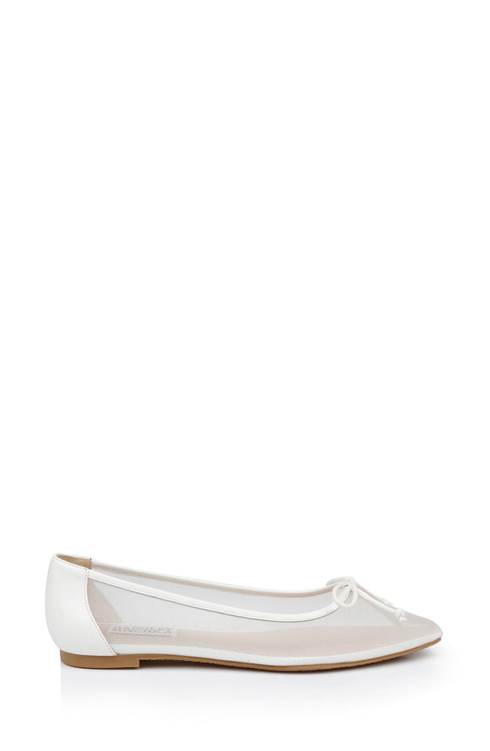 White Mesh | Cam Pointed Toe Leather Flats with Bow