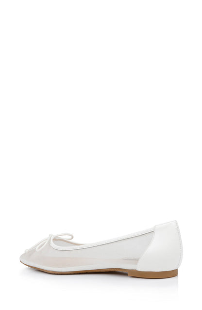 White Mesh | Cam Pointed Toe Leather Flats with Bow