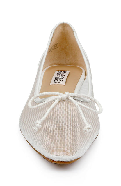 White Mesh | Cam Pointed Toe Leather Flats with Bow