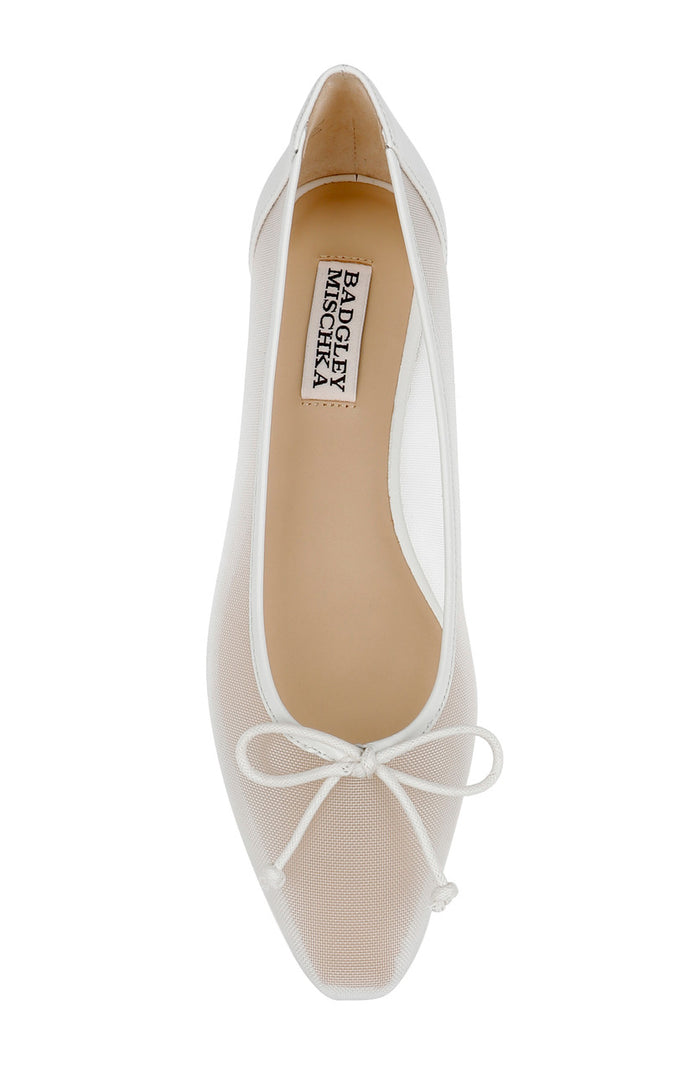White Mesh | Cam Pointed Toe Leather Flats with Bow