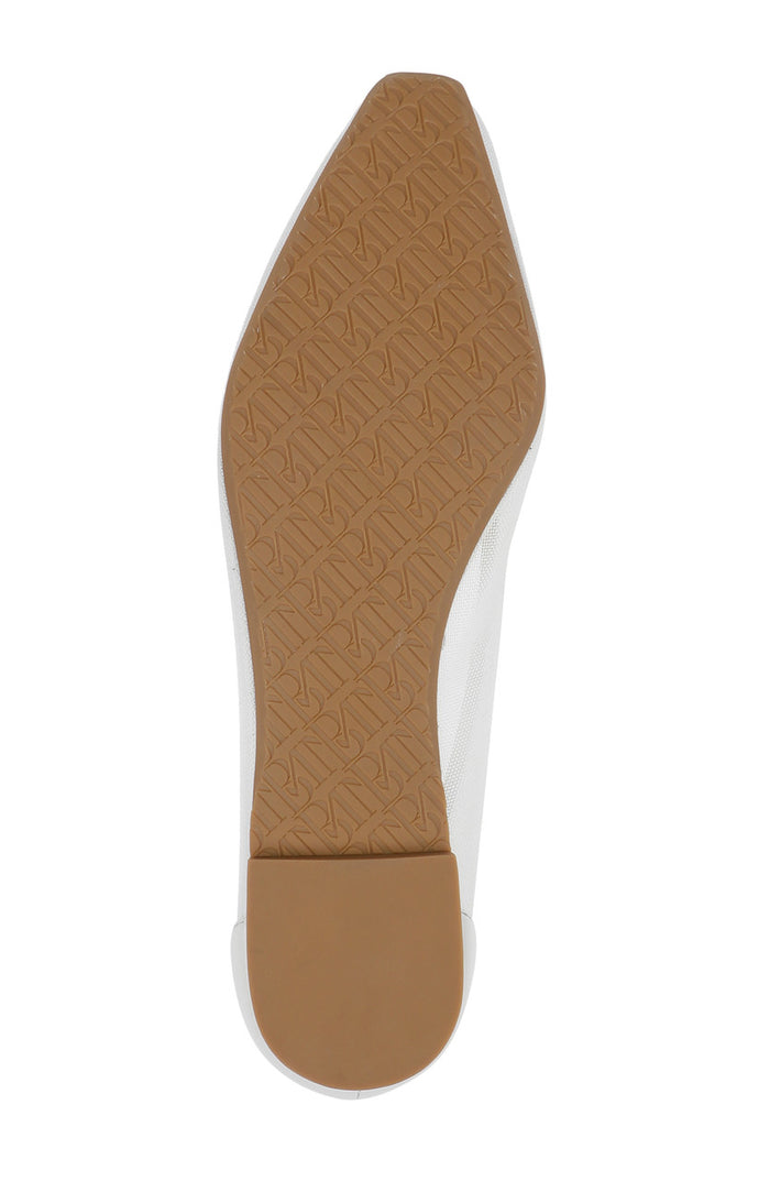 White Mesh | Cam Pointed Toe Leather Flats with Bow