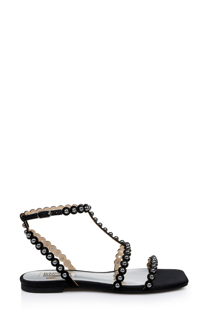 Black | Cami Pearled Gladiator Flat Sandal