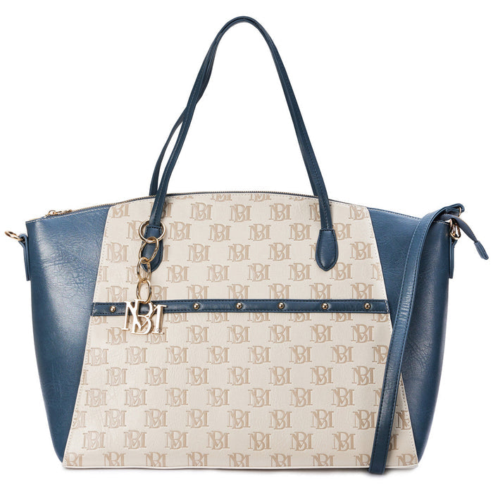 Navy | Caroline Vegan Leather Tote Weekender Travel Bag Front
