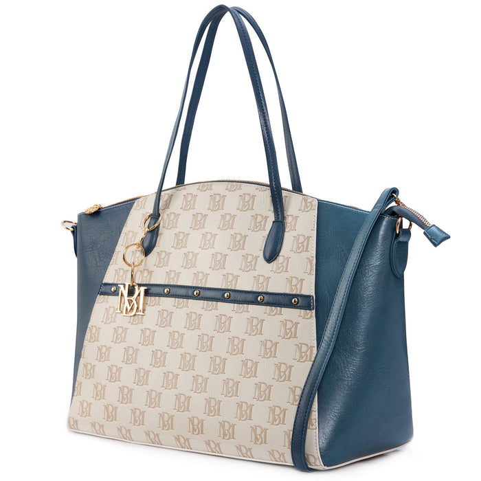 Navy | Caroline Vegan Leather Tote Weekender Travel Bag Side