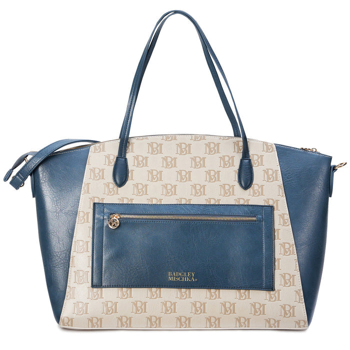 Navy | Caroline Vegan Leather Tote Weekender Travel Bag Back
