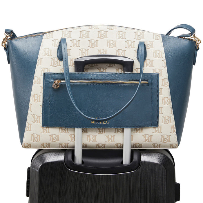Navy | Caroline Vegan Leather Tote Weekender Travel Bag Alt 1