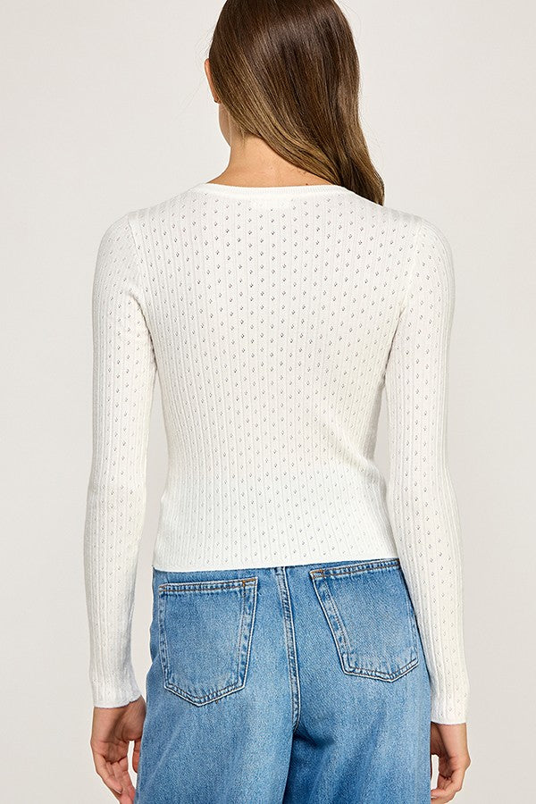 Pointelle Button Front Cardigan