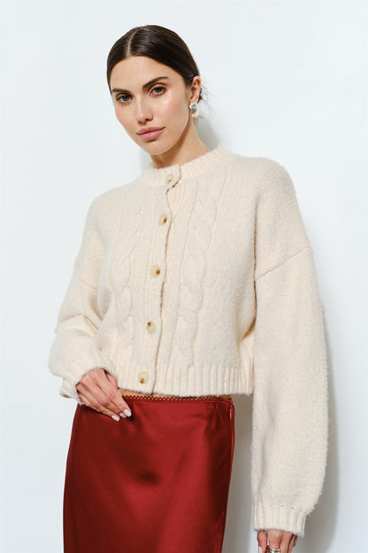 Fluffy Cardigan w/ Cableknit Detail