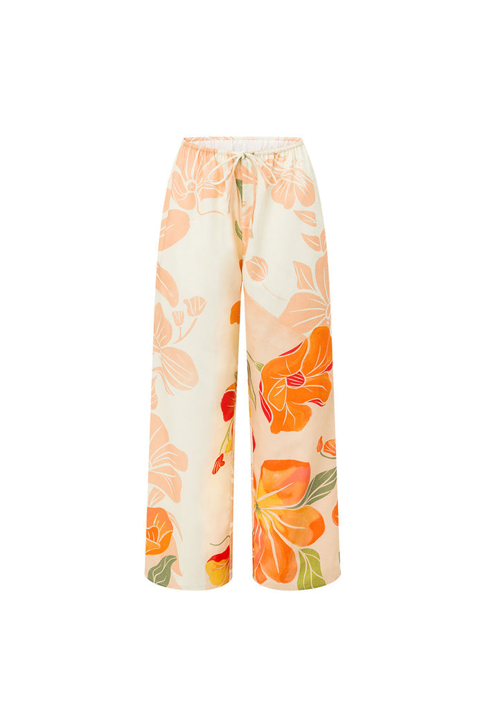 Chey Elasticated Tie Pants - Petal Scarf, Pink, White, Orange