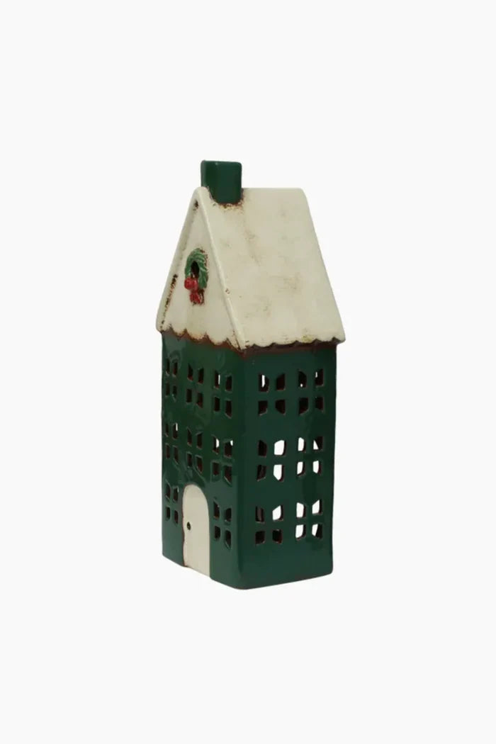 Christmas Tea Light House Green with Wreath Large