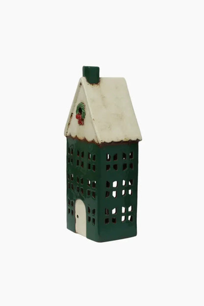 Christmas Tea Light House Green with Wreath Large