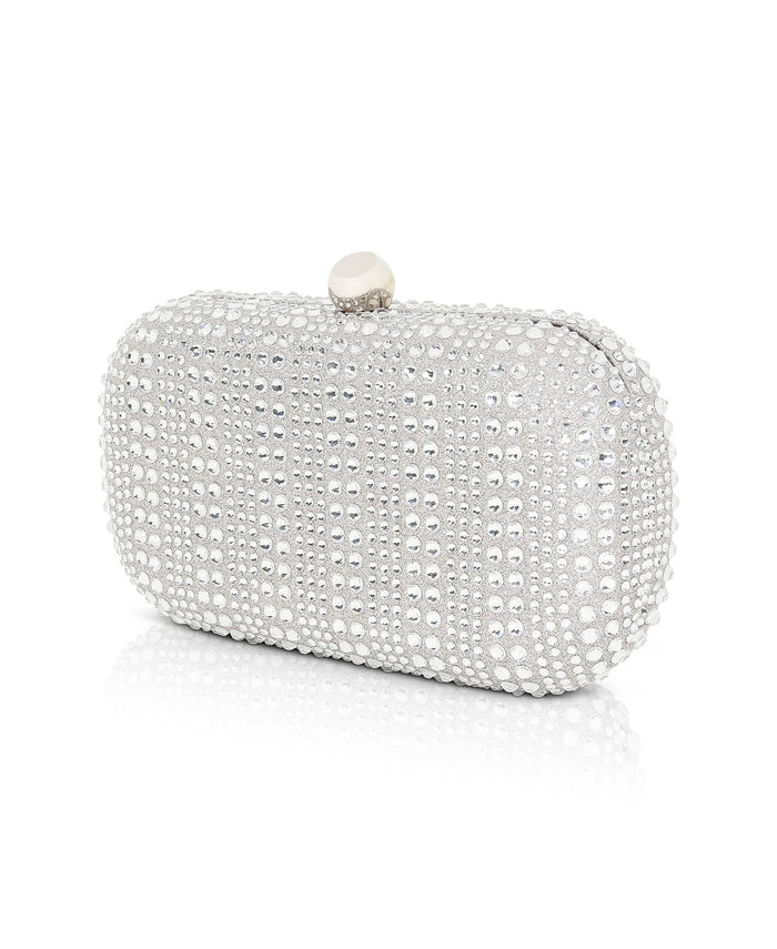 Silver | Christy Micro Glitter and Crystal Minaudiere
