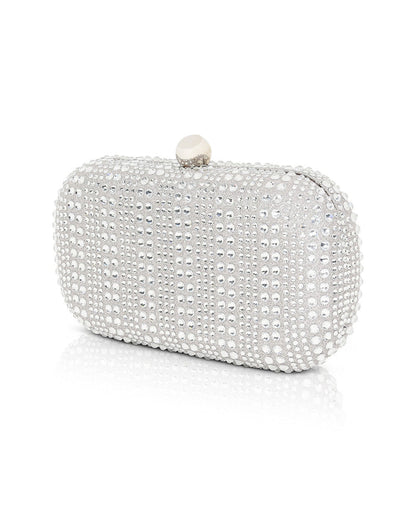 Silver | Christy Micro Glitter and Crystal Minaudiere