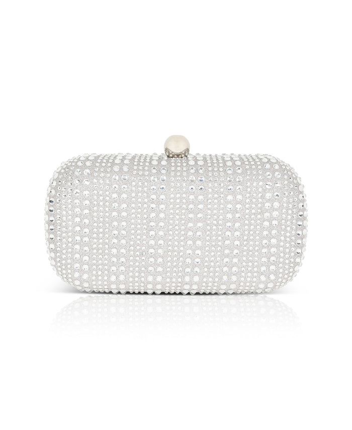 Silver | Christy Micro Glitter and Crystal Minaudiere