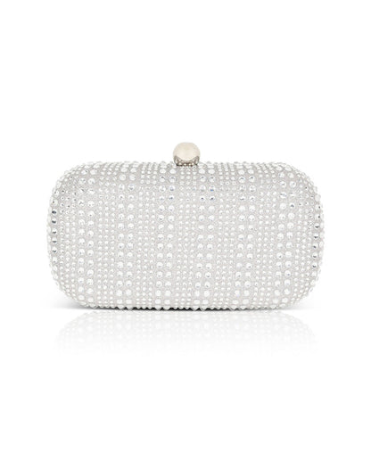 Silver | Christy Micro Glitter and Crystal Minaudiere