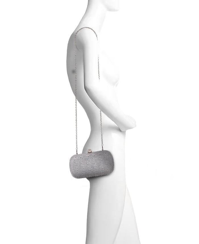 Silver | Christy Micro Glitter and Crystal Minaudiere