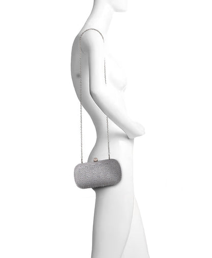 Silver | Christy Micro Glitter and Crystal Minaudiere