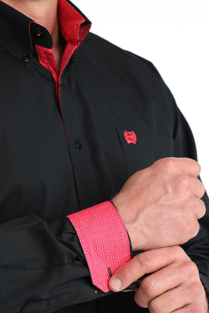 Cinch Men's L/S Classic Fit Button Down Western Shirt in Black/Pink