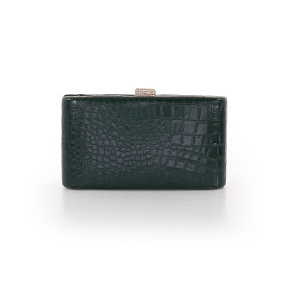 Emerald | Croc Embossed Leather Crystal Clasp Mina Front