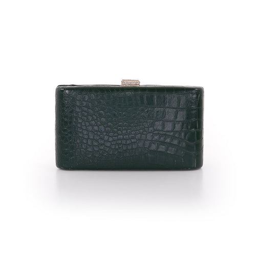 Emerald | Croc Embossed Leather Crystal Clasp Mina Front