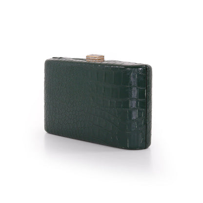 Emerald | Croc Embossed Leather Crystal Clasp Mina Side