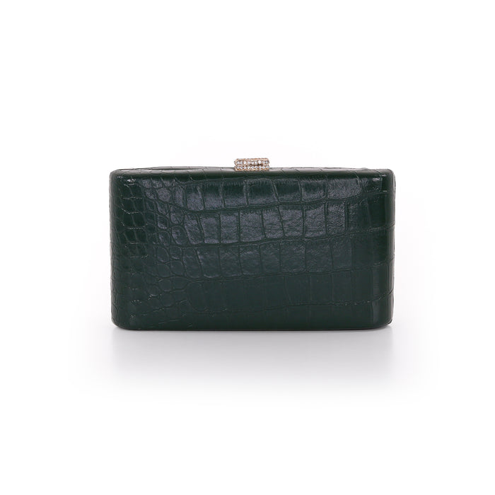 Emerald | Croc Embossed Leather Crystal Clasp Mina Back