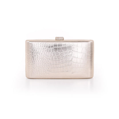 Gold | Croc Embossed Leather Crystal Clasp Mina Front