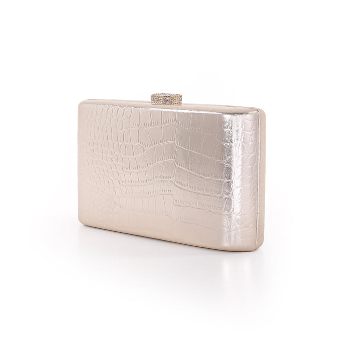 Gold | Croc Embossed Leather Crystal Clasp Mina Side